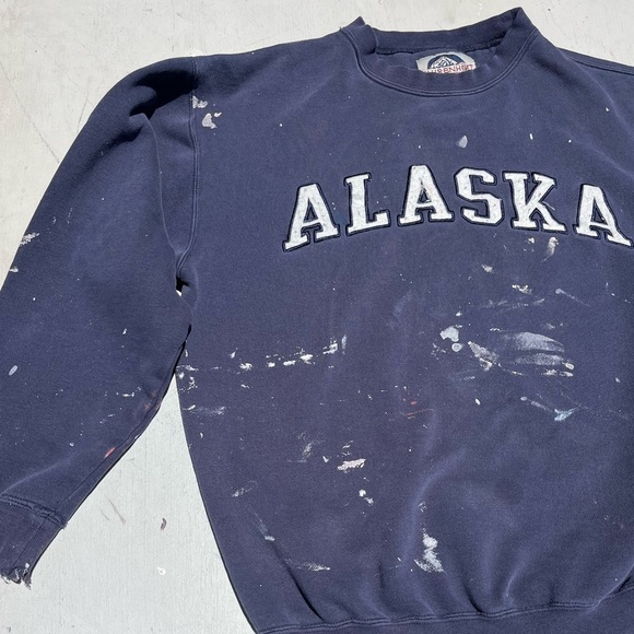 Men's Vintage Alaska Sweatshirt Blue Spell-Out S Street 90s THRASHED Grunge USA - Picture 6 of 13